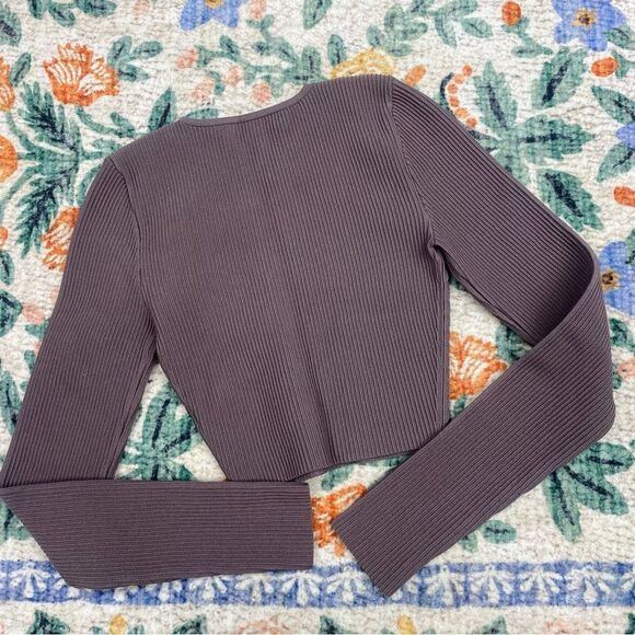 Aritzia Babaton Sz 2XS Contour Brown Long Sleeves Cropped Top Ribbed - Picture 2 of 5
